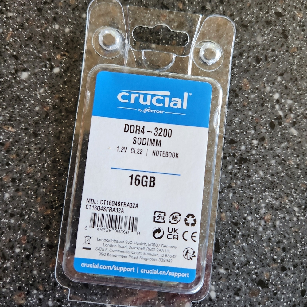 Crucial Blue New Crucial 16GB DDR4 RAM, 3200MHz CL22 (or 2933 SODIMM 16GB Memory